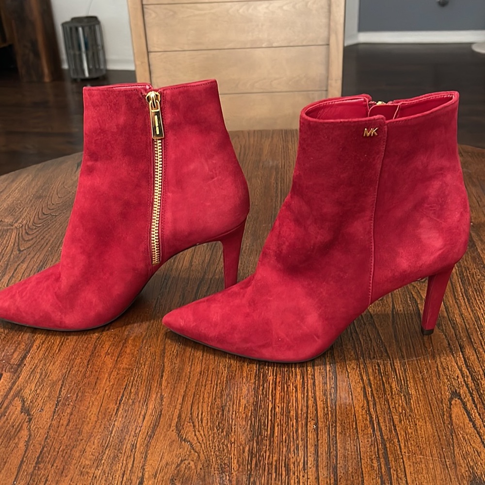 Gorgeous Michael Kors red suede leather 3” heels ankle bootie.Worn once like new
